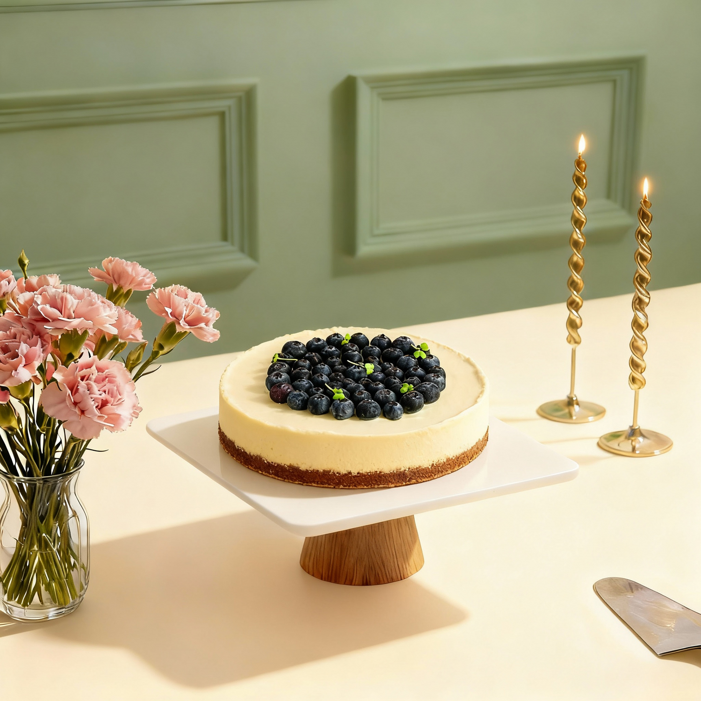 Creamy Baked Cheesecake with Fresh Blueberries