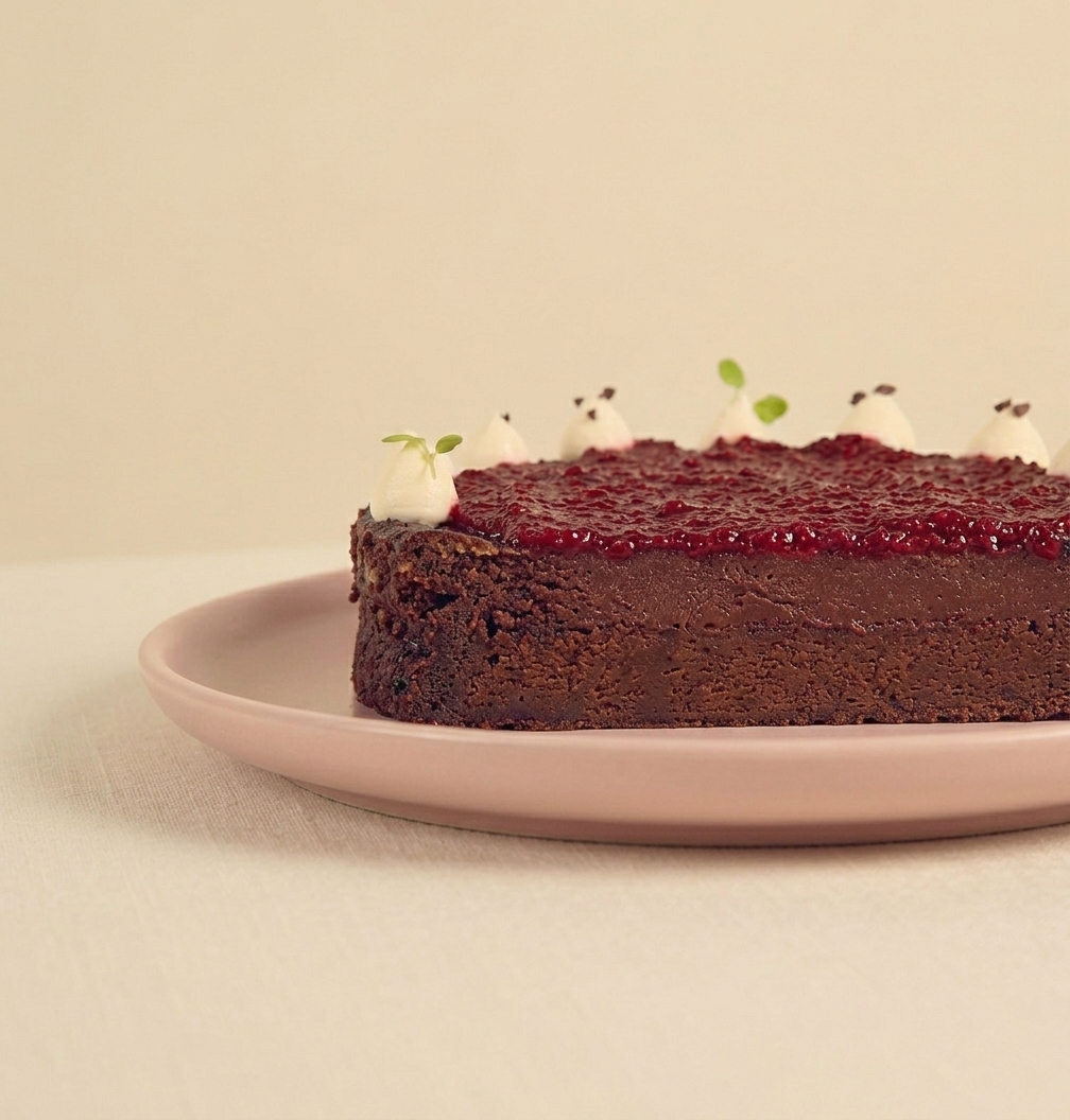 Decadent Twice Baked Chocolate Cake with ganache - Intense Flourless Style Dessert Bangalore - Caspars Bageri